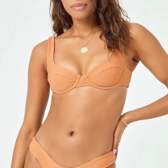 L*Space Other - L*Space Nikita Sienna Ribbed Demi Cup Tie Back Bikini Swimsuit Top Size Large